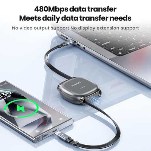 Image of INICIO 100W USB C Cable Retractable 1m, With 4 Preset Length Portable Type C PD 3.0 Fast Charging For MacBook Pro Air iPad Pro Galaxy S26 S25 Ultra iPhone 17 16 15 Pixel 8 7 Android iOS USB-C Devices