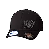 Flexfit Left Side Panel Welsh Dragon Grey Outline Embroidery Hats for Men & Women Polyester Black Large XLarge