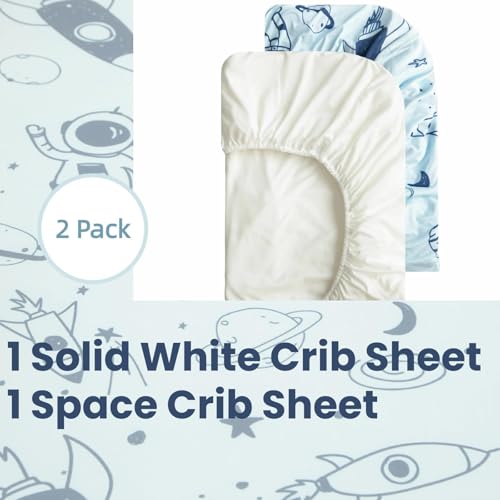Image of SDIII 2 Pack Astronaut Space Crib Sheets for Boys Girls 52x28 Stretchy Microfiber Jersey Knit Space Sheet for Standard Crib and Toddler Mattress
