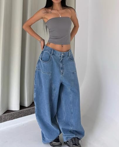 Cargo Jeans for Women Men Baggy Cargo Pants High Waisted Wide Leg Boyfriend Denim Pants Casual Grunge Streetwear4