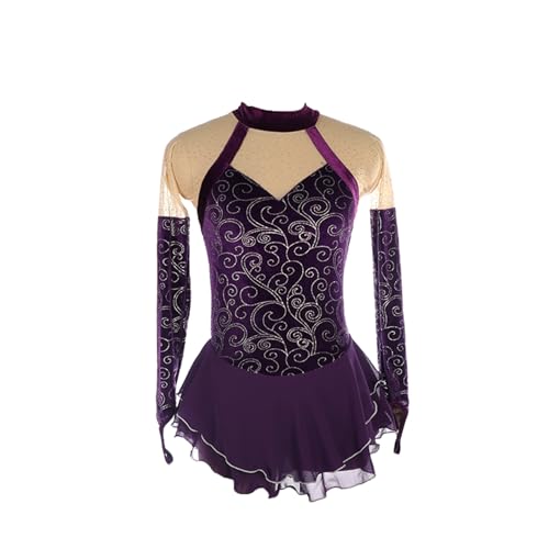 Vestido de patinação artística, linhas elegantes de veludo com strass prateados quentes, fantasia de