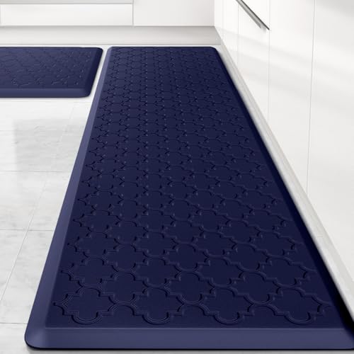 Image of Kitchen Mat [2 PCS] Cushioned Anti-Fatigue Floor Mat Waterproof Non-Skid Kitchen Mats and Rugs Ergonomic Comfort Foam Kitchen Rugs Standing Mat for Floor Office Sink (Blue,20 inchx30 inch+20 inchx60 inch)