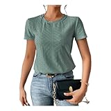 Blusa para mujer con manga 3/4 baja a su menor precio ORDERUD Blusa De Mujer Cuello Redondo Manga Corta Camiseta de Verano Dama Casual con Bordado con Ojal Verde(MX/US, Alfa,...