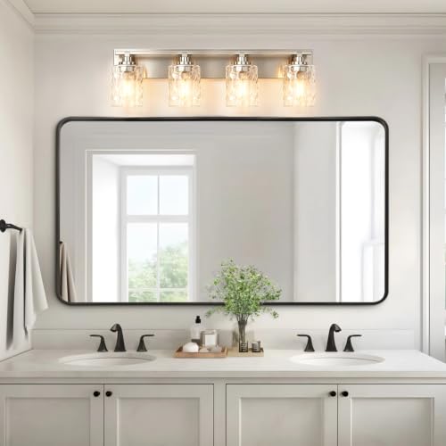 Image of Bathroom Light Fixtures,4-Light Brushed Nickel Vanity Lights Over Mirror