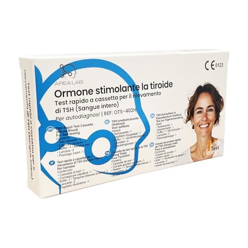 Test Rapido TSH - Dosaggio per la Funzionalità Tiroidea - Diagnosi Ipotiroidismo - Test Rapido per la Tiroide - Kit Completo per Analisi a Casa - Risultati in 10 Minuti - Certificato CE