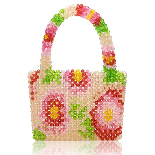 LUNIQO Womens Luxury Flower Beaded Handbag Handmade Acrylic Tote Bags for Wedding Party Fancy Purse with Top Handle