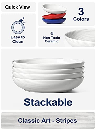 Le Tauci Pasta Bowls 36 Oz, Ceramic Shallow Salad Serving Plates, Large Dinner Bowl Set, Microwave Oven & Dishwasher Safe - 9 Inch, Set Of 4, White #TOP1