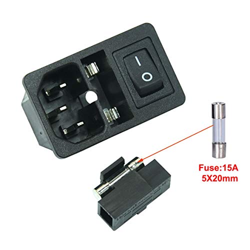 2pcs FILSHU Large Current Inlet Male Power Socket with 15A Rocker Switch and Fuse,15A 250V 3Pin IEC320 C14