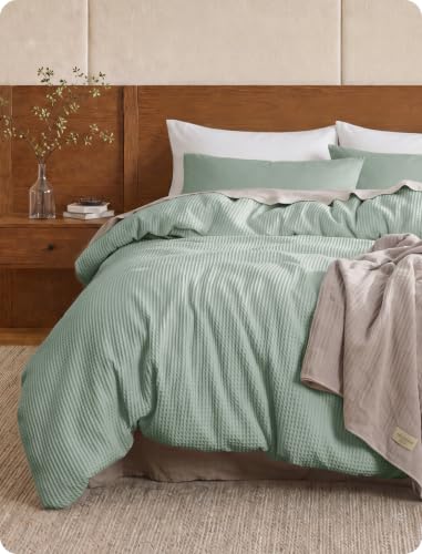 Image of Bedsure PureWoven Cotton Waffle Weave Duvet Cover, King, Duvet Cover Only