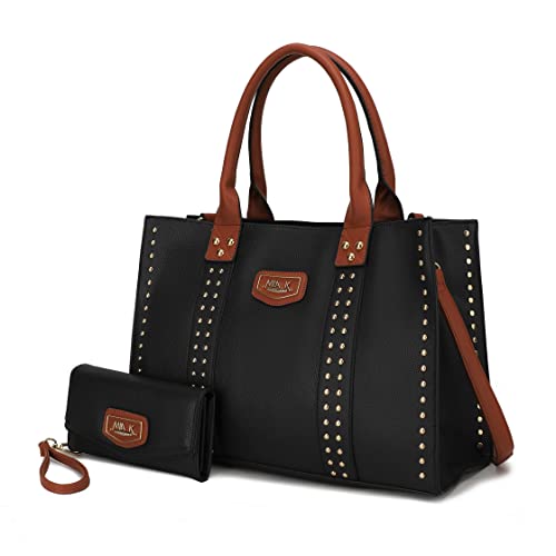MKF Collection Bolsa feminina de couro vegano com alça superior cruzada e bolsa de mão da Mia k, Davina Black, Large