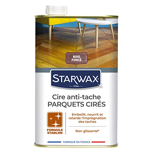 STARWAX Cire Anti-Tache pour Parquets Cirés Bois Foncé - 1L - Idéal pour Embellir et Protéger les Parquets Cirés des Taches - Non-Glissant