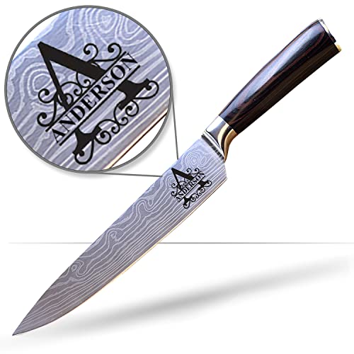 Chef's Knife Japanese Damascus Print Knife Stainless Steel Professional Custom Engraving Kitchen Chef’s Knife 8 In Personalized With Your Initials #TOP11