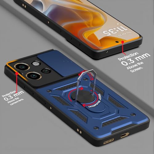 Image of Pikkme D10 Tough Armor Bumper Case | 360 Protection Case | Sliding Camera Shield Cover & Ring Holder Stand Back Cover for Motorola Moto Edge 60 Neo 5G / Edge 50 Neo 5G (Blue)