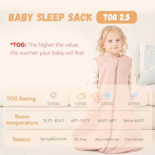 Image of Yoofoss Baby Sleep Sack 6-12 Months TOG 2.5 Winter Baby Wearable Blanket, 100% Organic Cotton Infant Sleeping Sack 2-Way Zipper Warm Quilted Sleep Sack
