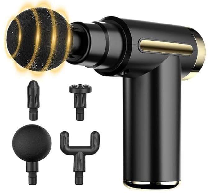 Professional Percussion Massage Gun, Deep Tissue Muscle Massager with 4 Attachments, Handheld Electric Body Massager in Black and Gold