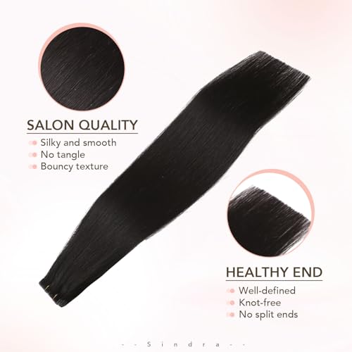 Image of Sindra Invisible Tape in Human Hair Extensions Natural Black 16inch | Invisi Edge Tape in Hair Extensions, for Everyday Wear, Seamless Remy Human Hair, 45g 20pcs, Natural Look
