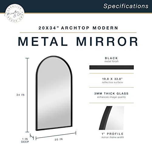 Image of MCS Master & Co. Metal Arch Mirror, 20x34, Black, for Bathroom & Bedroom | Modern Metal Arch Mirror With Rounded Corners, Minimalist Home Decor For Living Room, Bedroom, Or Bathroom, 20x34, Black
