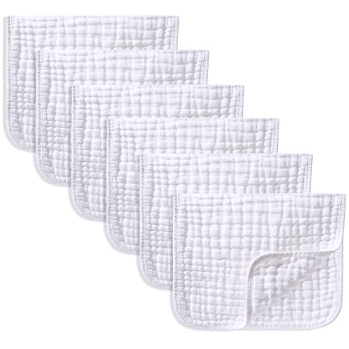 Image of Yoofoss Muslin Burp Cloths 6 Pack Baby Washcloths Large 20''X10'' 100% Cotton 6 Layers Super Soft and Absorbent - White