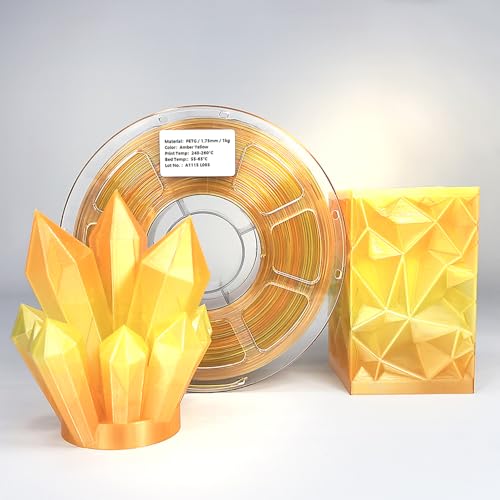 SHANHUI Amber Yellow PETG 1.75mm Filament, Translucent Rainbow Transition with Blue-Green Shades, 1KG (2.2lb), High Compatibility (Amber Yellow)