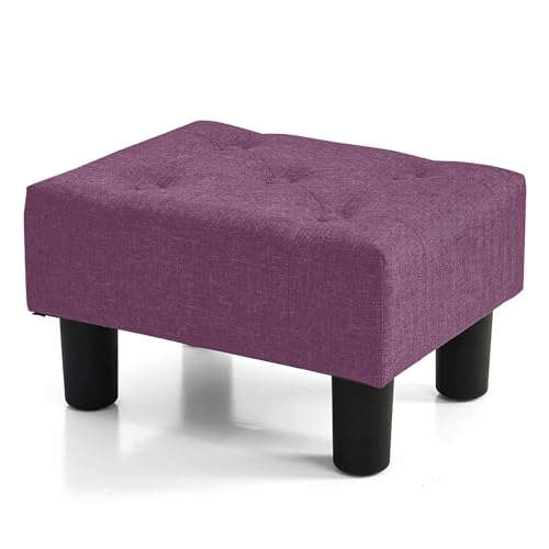 BRIAN & DANY Kleiner Fußhocker, Leinen-Fußhocker mit Beinen, Fußhocker für Wohnzimmer, Ottomane Fußstütze Extra Sitzgelegenheit für Eingangsbereich, Lila