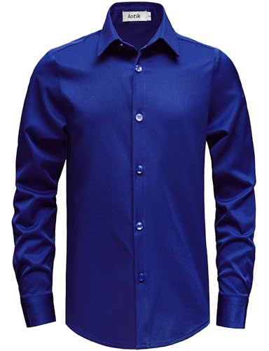AOTIK Boys Stretch Wrinkle Free Dress Shirts Button Down Shirt Long Sleeve Formal School Uniform Shirts 12 Royal Blue