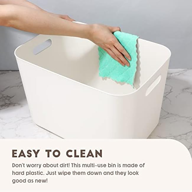 Tuanse 8 Pieces Plastic Storage Bins with Lids,White Storage baskets with Handle Stackable Containers Box For Shelves Drawers Desktop Playroom Classroom Office Organization(14 x 10.5 x 9.6 Inches)