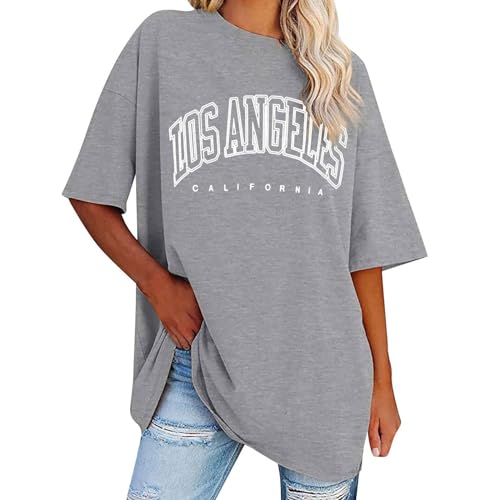 Camisetas femininas grandes com letras gráficas gradientes soltas casuais verão praia férias saindo