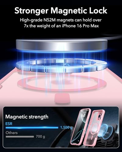 Image of ESR for iPhone 16 Pro Max Case, Compatible with MagSafe, Full-Body Military-Grade Drop Proof Case with Built-in 9H+ Tempered Glass Screen Protector, Armor Series, Frosted Pink
