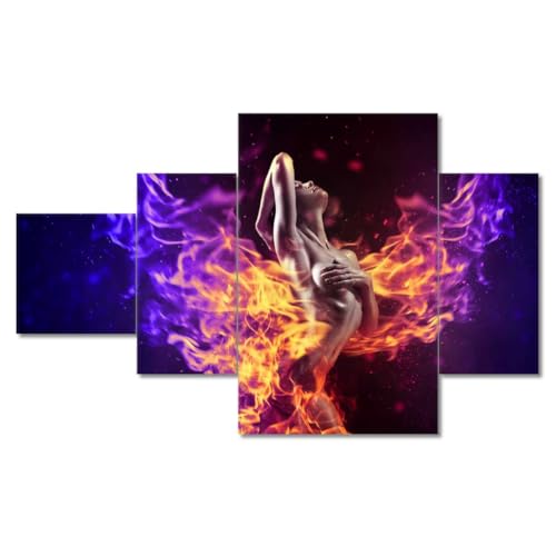 Peinture imprimée femme en flammes pour habiller un grand mur blanc vide 130x80