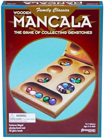 Image of Pressman Mancala - Real Wood Folding Set, with Multicolor Stones, 2 Players (Pack of 6)