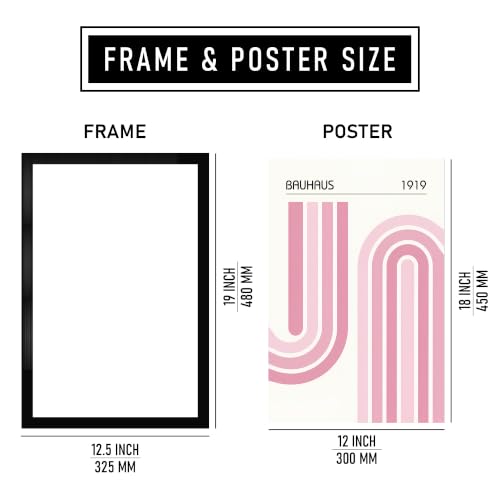 Image of Bauhaus 1919 Premium Framed Wall Poster (12x18 Inch) | Abstract Geometric Pink Wall Art | Modern Minimalist Mid Century Decor for Bedroom, Living Room, Office & Workspace | Ready-to-Hang Display Frame