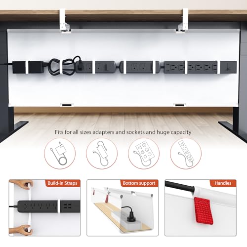Image of Univivi No Drill Under Desk Cable Management Tray, 48 inch Cord Organizer for Table, Clamp /Screw Mount Desk Cable Management, Premium Fabric Cable Management Tray for Office, Home (Extra Large)