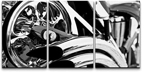 wall26 Canvas Print Wall Art Set Black & White Close Up of Motorcycle Transportation Vehicles Photography Realism Modern Scenic Relax/Calm Dark for Living Room, Bedroom, Office - 24"x36"x3
