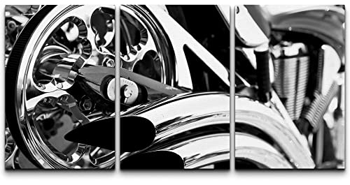 Wall26 Canvas Print Wall Art Set Black & White Close Up Of Motorcycle Transportation Vehicles Photography Realism Modern Scenic Relax/Calm Dark For Living Room, Bedroom, Office - 24"X36"X3 #TOP2