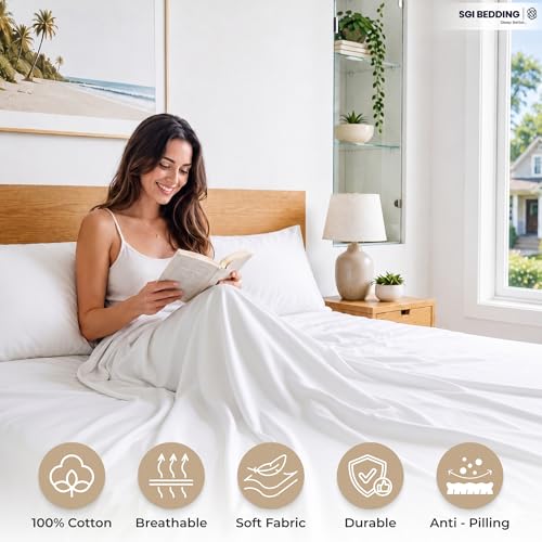 Image of SGI bedding 100% Egyptian Cotton Sheets Twin Size - 600 Thread Count Sheets Set, Soft, Cooling, 15 inch Deep Pocket, Luxury Hotel Bedding, Breathable, Durable - White