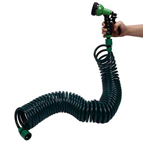 Oumefar Manguera de Agua de Jardín en Espiral, Tubo de Resorte EVA de 15 M/49,2 Pies Tubo de Agua Telescópico de 7 Modos para Césped de Jardín Conector Rápido de Riego de Plantas de