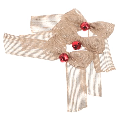 UKCOCO 3pezzi Fiocco Stoffa in Juta Naturale Fiocchi in Iuta Con Campanella Fiocco Decorativo Per Ghirlande e Decorazioni Natalizie Fiocchi Artigianali Per Bomboniere Matrimonio e