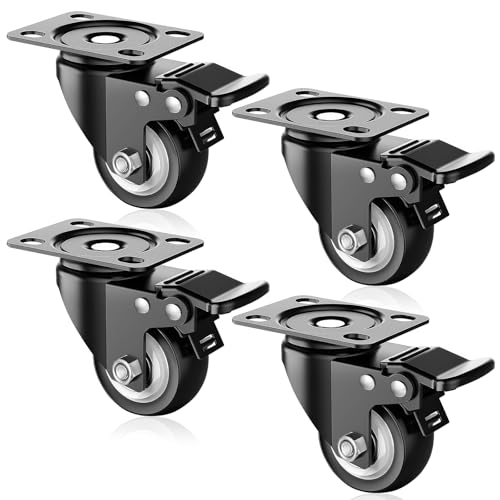 4 Pcs Wheels for Heavy Furniture, 68 mm Small Swivel Casters, Casters with Brake for Heavy Furniture, Wheels Furniture Bed Carts with Ball Bearing, Up to 240 kg