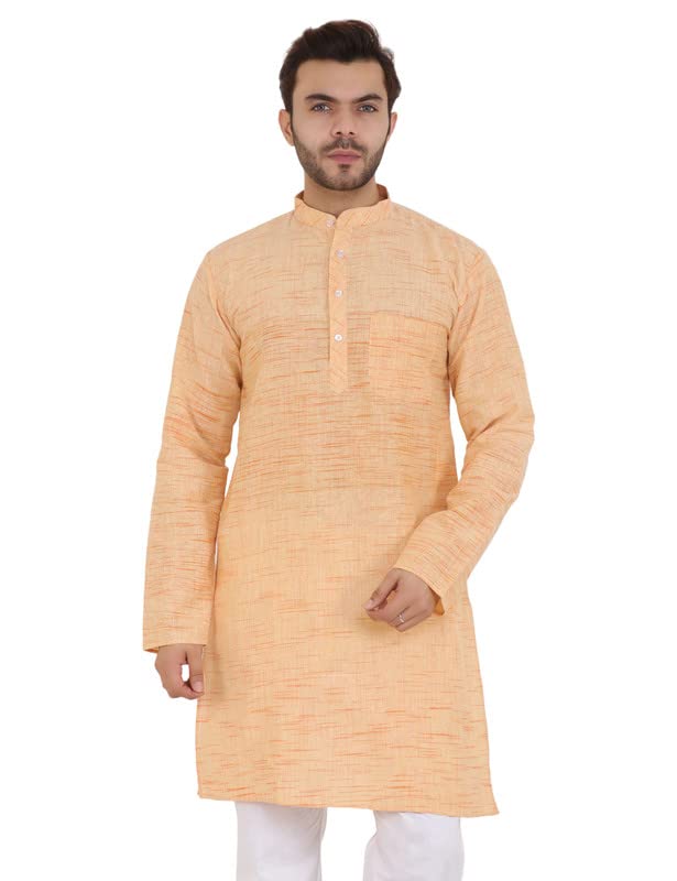 latestplus apparel LatestPlus Men's Solid Cotton Blend Ethnic Wear Regular Full Sleeve Kurta (Yellow_Medium)-picture-38