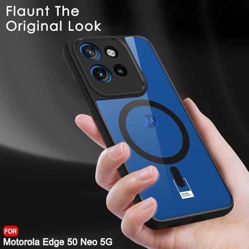 Image of TheGiftKart Hybrid Shockproof Back Cover Case for Motorola Moto Edge 50 Neo 5G Compatible with MagSafe | Hard Back Cover for Motorola Moto Edge 50 Neo (PC & TPU, Transparent Clear Back, Black Sides)