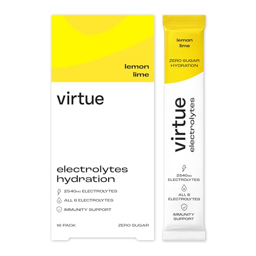 Virtue Elektrolyte Hydration Beutel | Zuckerfrei | Alle 6 Elektrolyte, Hydrationssalze, Vitamin C (16er-Pack, Zitrone-Limette)
