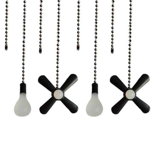 Image of Pull chain, Ceiling Fan Pull Chain Extender,3.3mm Diameter Beaded Ceiling Fan Pull Chain Decorative Light Bulb and Fan 12 Inches Fan Pull Chain Set Black, 4Pcs