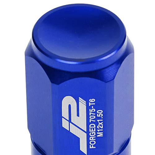 Image of J2 Engineering LN-T7-007-15-BL Blue 7075 Aluminum M12X1.5 20Pcs L: 50mm Close End Lug Nut w /Socket Adapter
