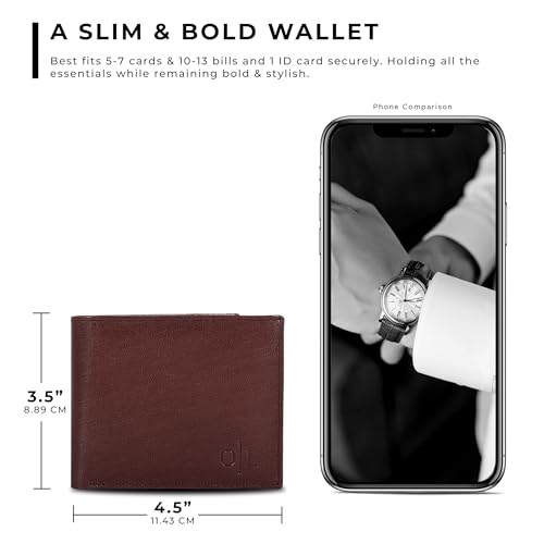 Image of Oak Leathers Slim Leather Wallet for Men - RFID Wallets Credit Card Holder Ultra Thin Gift for Mens, Front Pocket Minimalist Design