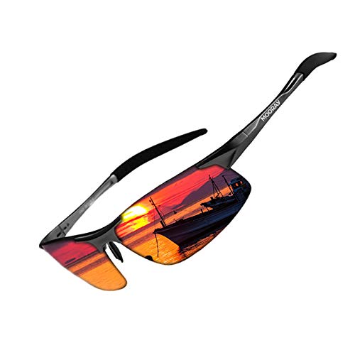 MOORAY Mens Sports Polarized Sunglasses UV Protection Fashion Sunglasses for Men Fishing Driving(Red,Black)