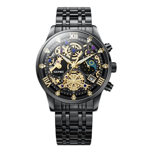 Relojes para hombre, diseño de engranaje mejorado, reloj de esqueleto para hombre, cronógrafo, vestido de diamantes de lujo, relojes de pulsera analógicos de cuarzo para hombre, 100 pies, impermeable, Relojes para hombre, diseño de engranaje mejorado, reloj de esqueleto para hombre, cronógrafo, vestido de diamantes de lujo, relojes de pulsera analógicos de cuarzo para hombre, 100 pies, impermeable,