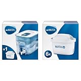 BRITA Distributeur d'eau filtrée Flow + 1 filtre MAXTRA+, réduit le calcaire, le chlore et le plomb pour une eau du robinet plus pure & Pack de 6 filtres MAXTRA+, réduit le calcaire, le chlore