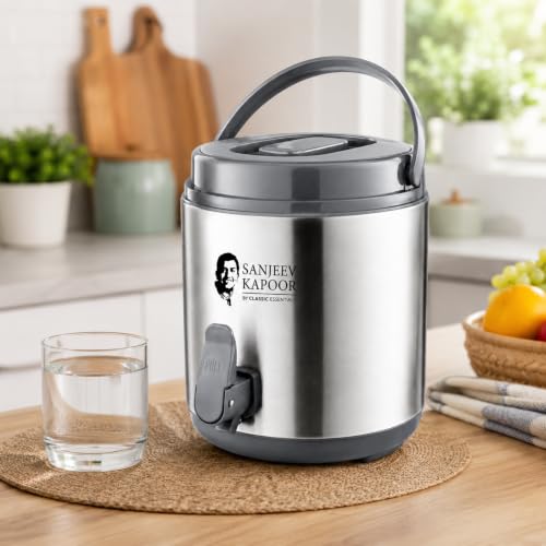 Image of Sanjeev Kapoor by Classic Essentials 8.5L Stainless Steel Vacuum Insulated Thermo Jug - Double Wall Water Dispenser for Hot & Cold Beverages, Silver (8500ml)