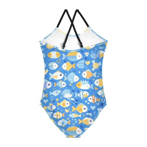 KLL Cartoon Fish Boy Blue Girl 1 Piece Swimsuits Beach Swimwear Adjustable Strap UPF 50+2