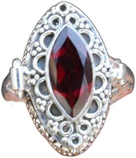 Natural Garnet Poison Box Ring Secret Ring Marquise Stone Ring January Birthstone Ring Red Stone Ring Artisan Design Poisoner Ring Antique Poison Ring Red Marquise Cut Stone Ring Garnet Jewelry